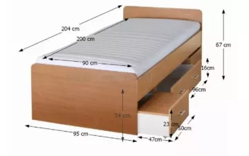Drevená posteľ Duet, 200x90 cm, buk