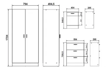 Zostava Štart 077, rozmery
